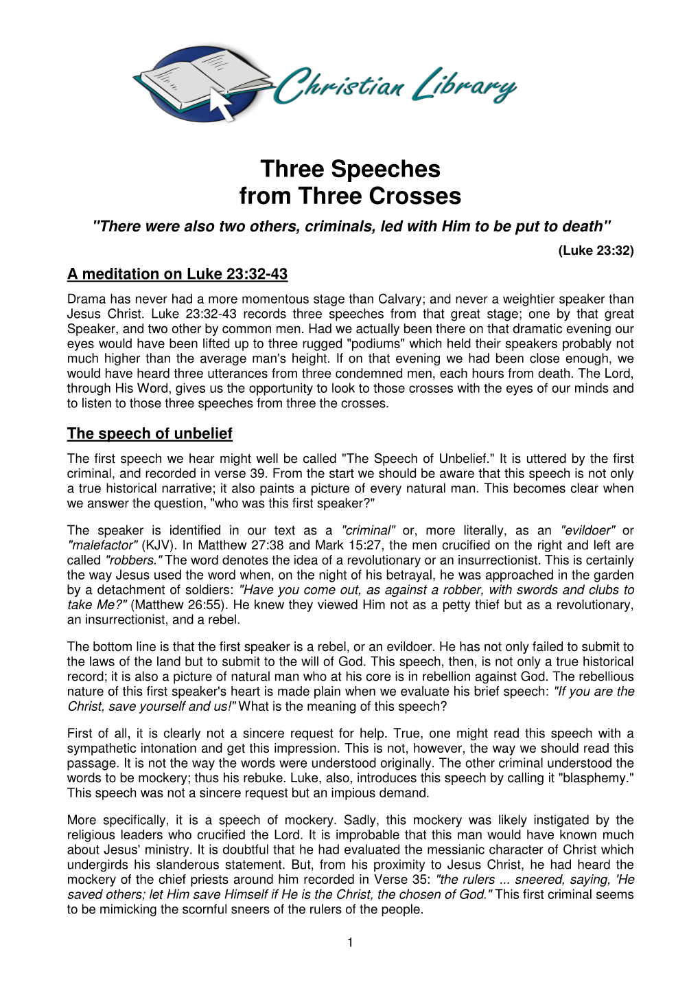 Three Speeches from Three Crosses