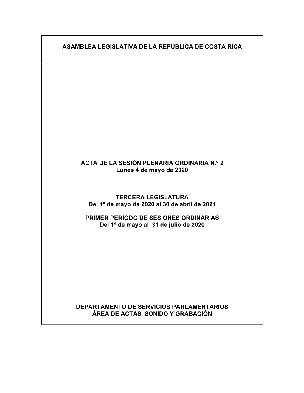 Asamblea Legislativa De La República De Costa Rica