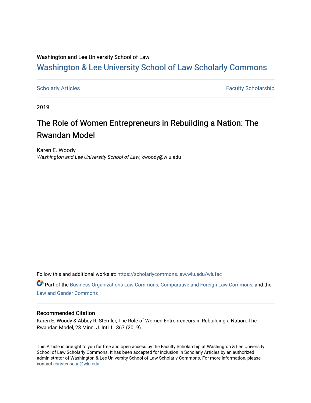 The Role of Women Entrepreneurs in Rebuilding a Nation: the Rwandan Model
