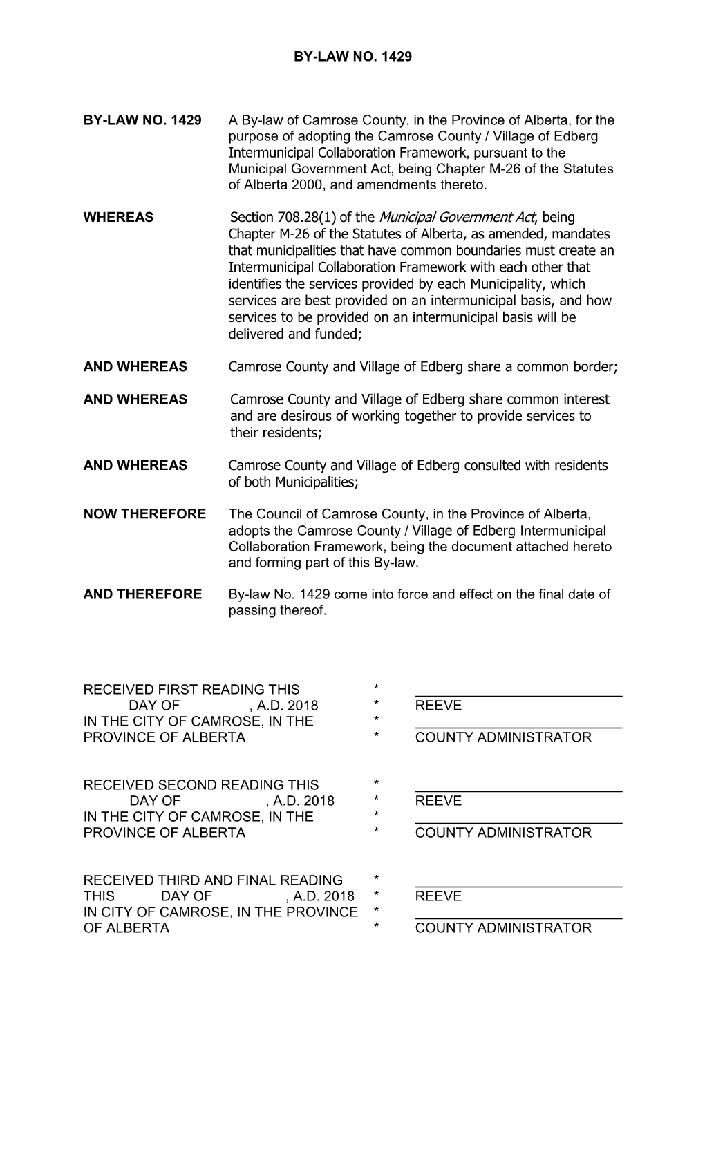 Camrose County/Village of Edberg Intermunicipal Collaboration