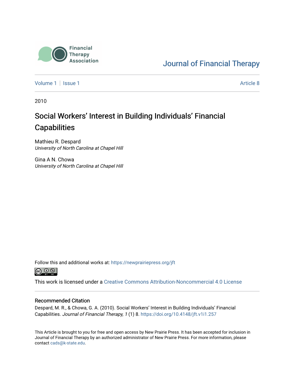Social Workers' Interest in Building Individuals' Financial Capabilities