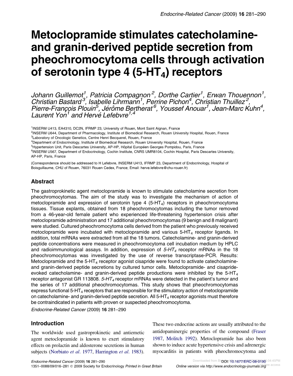 Metoclopramide Stimulates Catecholamine- and Granin-Derived Peptide Secretion from Pheochromocytoma Cells Through Activation of Serotonin Type 4 (5-HT4) Receptors