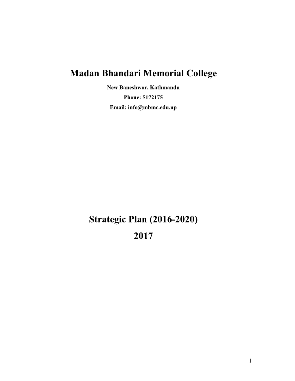 Strategic Development Plan of Madan Bhandari Memorial College 2016