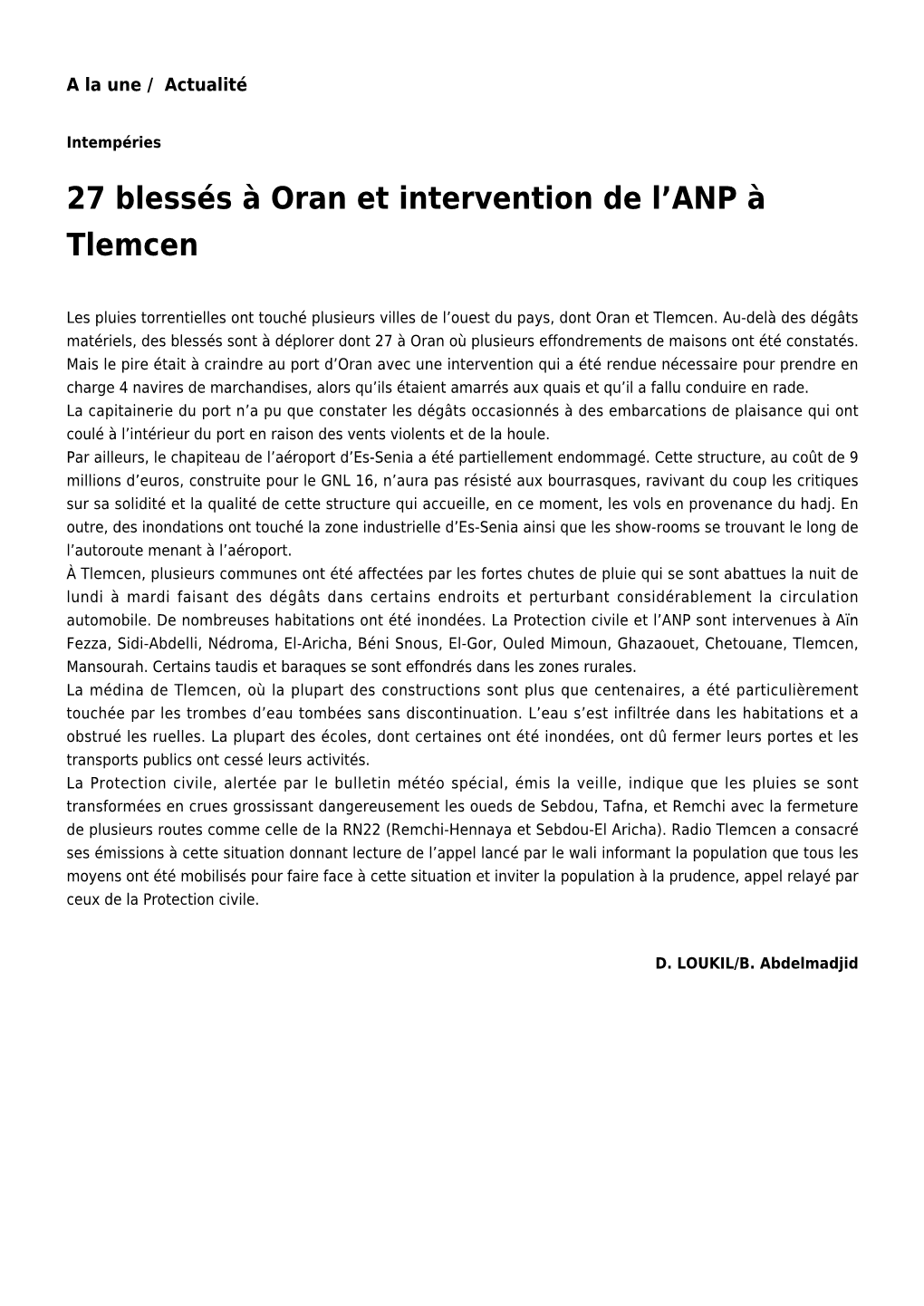 27 Blessés À Oran Et Intervention De L'anp À Tlemcen
