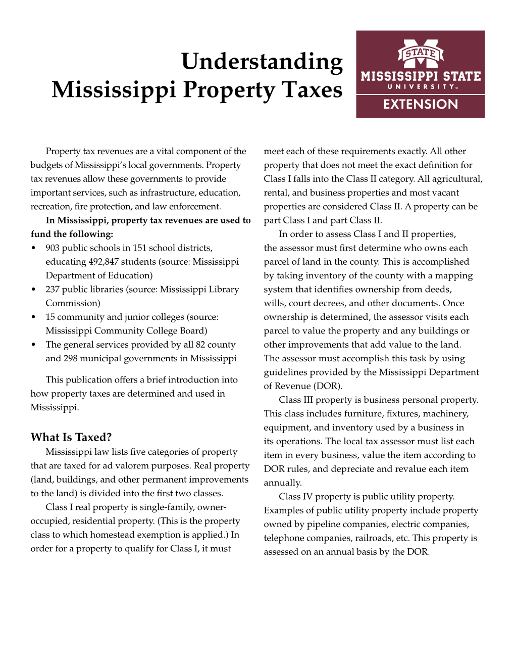 P2833 Understanding Mississippi Property Taxes