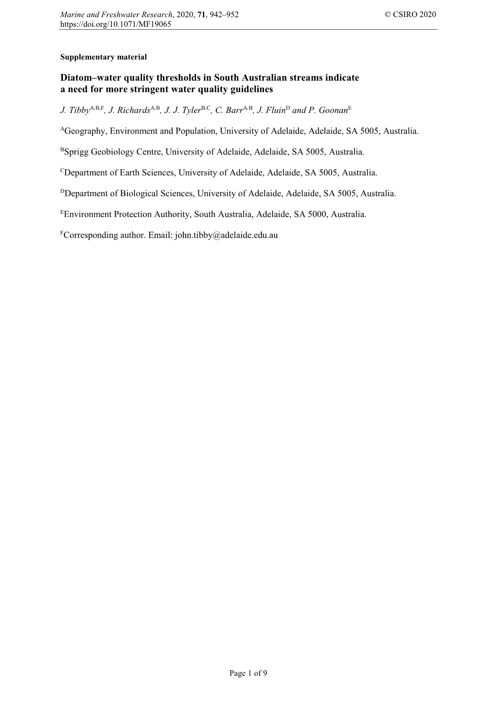 Diatom–Water Quality Thresholds in South Australian Streams Indicate a Need for More Stringent Water Quality Guidelines