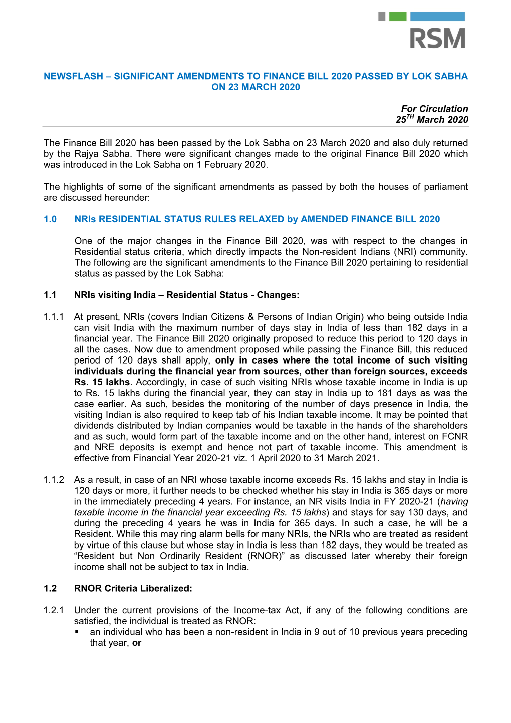 Newsflash – Significant Amendments to Finance Bill 2020 Passed by Lok Sabha on 23 March 2020