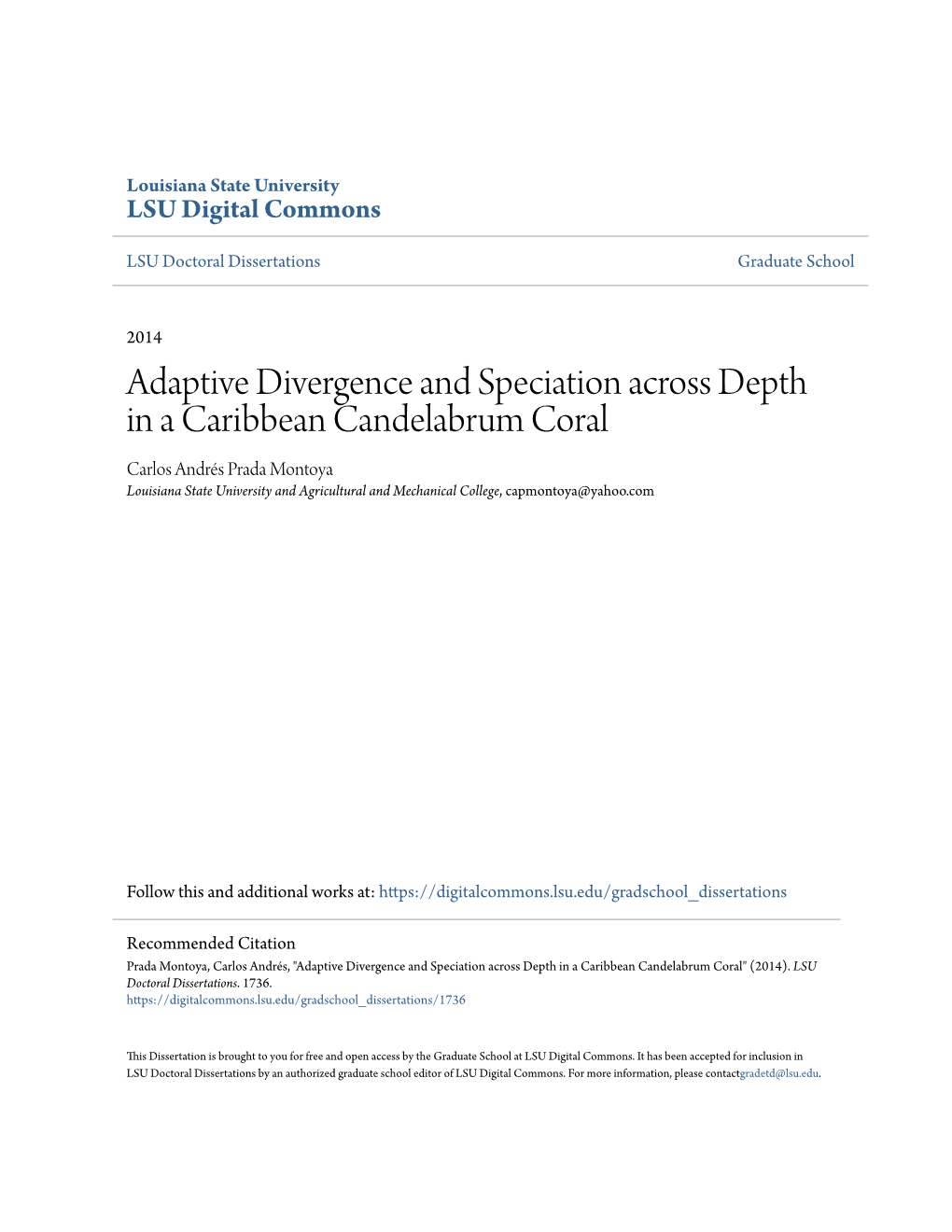 Adaptive Divergence and Speciation Across Depth in a Caribbean
