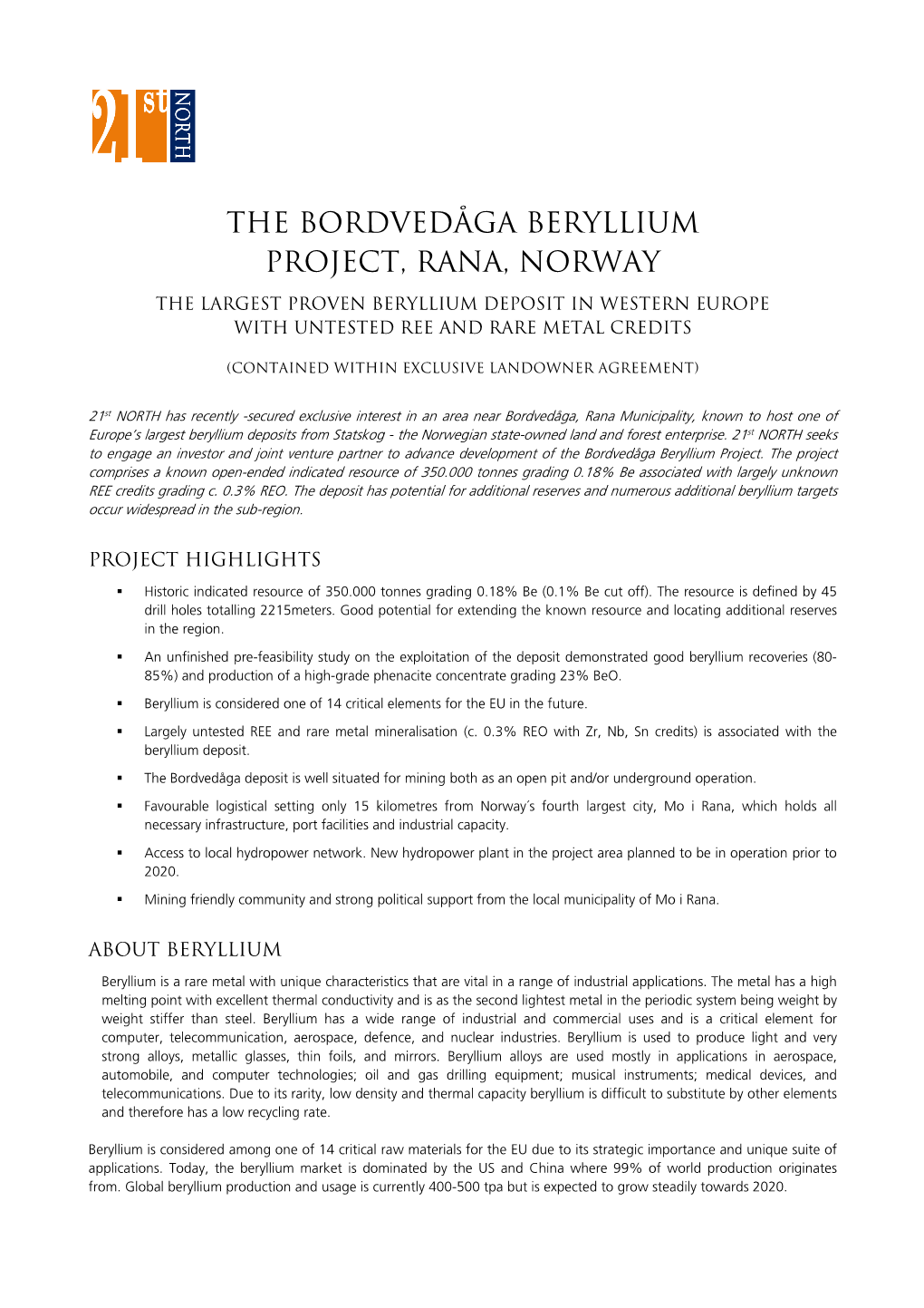 The Bordvedåga Beryllium Project, RANA, Norway
