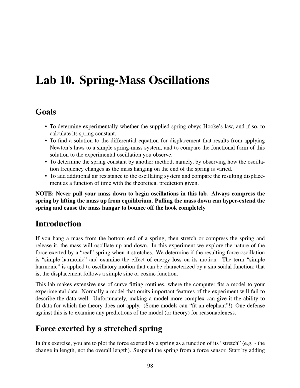 Lab 10. Spring-Mass Oscillations