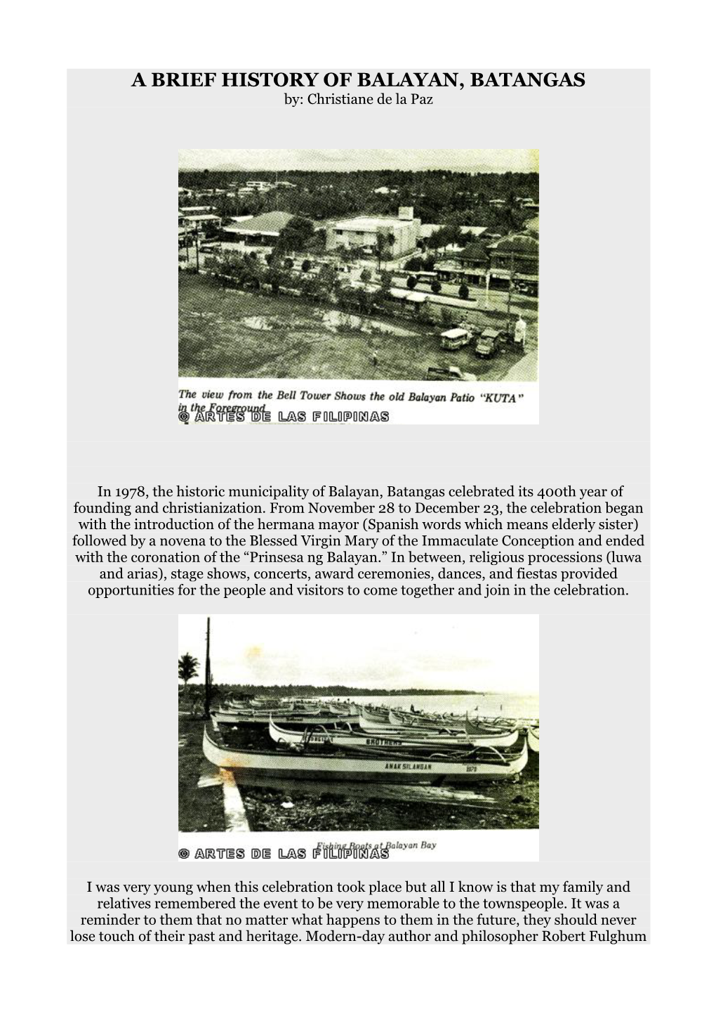 A BRIEF HISTORY of BALAYAN, BATANGAS By: Christiane De La Paz