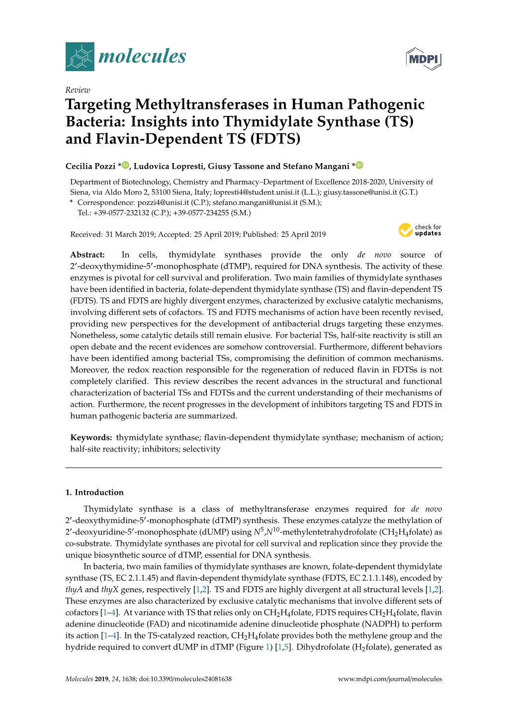 Insights Into Thymidylate Synthase (TS) and Flavin-Dependent TS (FDTS)