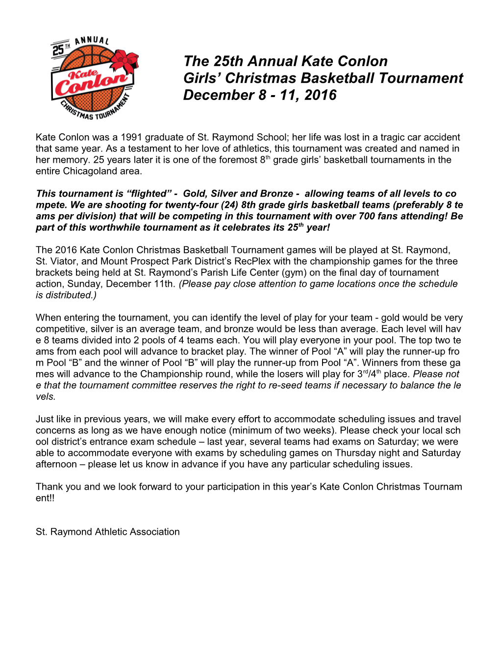 14Th Annual Kate Conlon Christmas Basketball Tournament