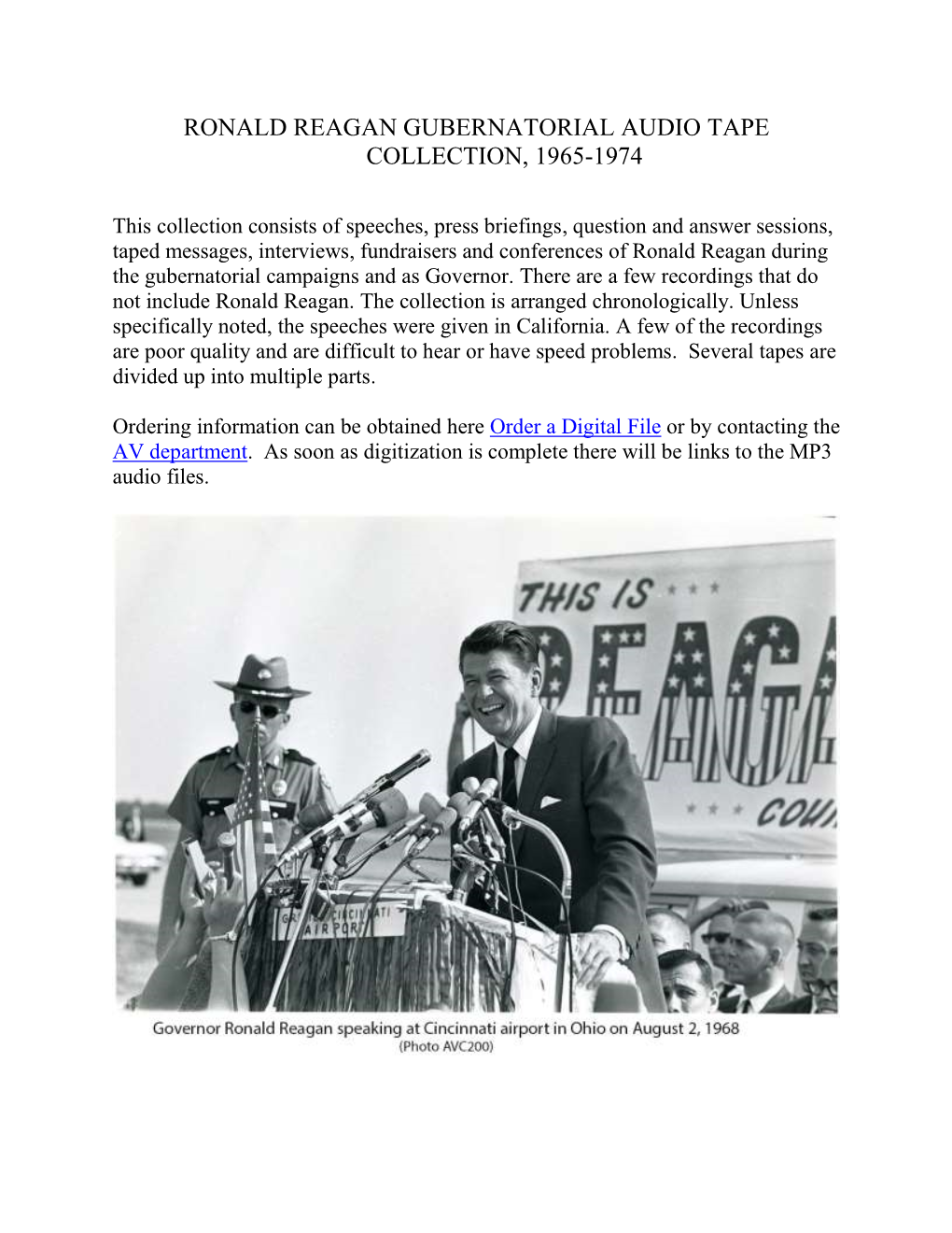 Ronald Reagan Gubernatorial Audio Tape Collection, 1965-1974