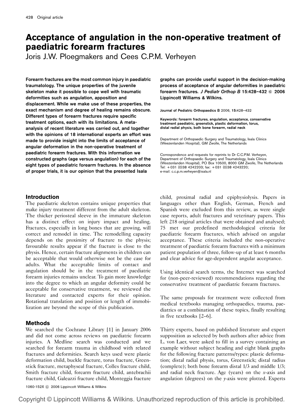 Acceptance of Angulation in the Non-Operative Treatment of Paediatric Forearm Fractures Joris J.W