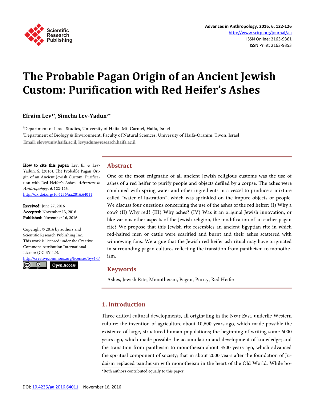 The Probable Pagan Origin of an Ancient Jewish Custom: Purification with Red Heifer’S Ashes