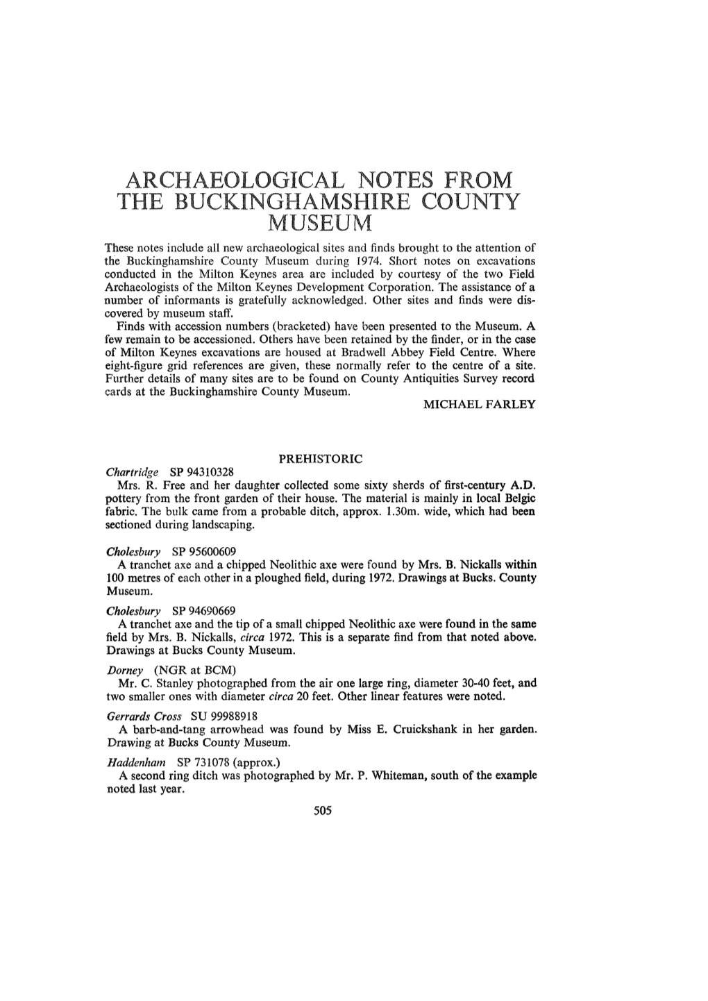 Archaeological Notes from the Buckinghamshire