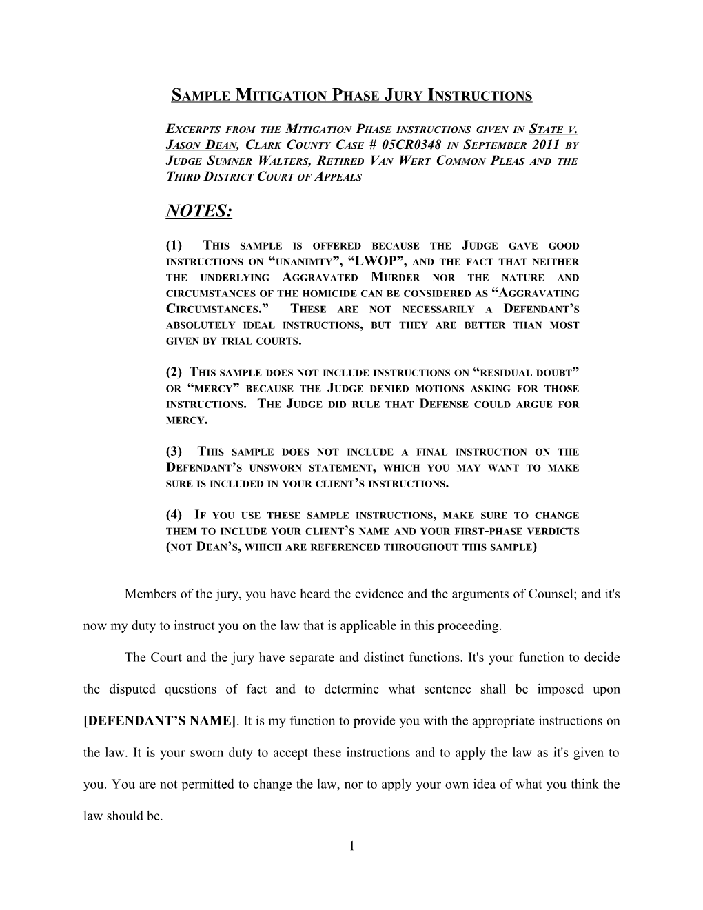 Sample Mitigation Phase Jury Instructions