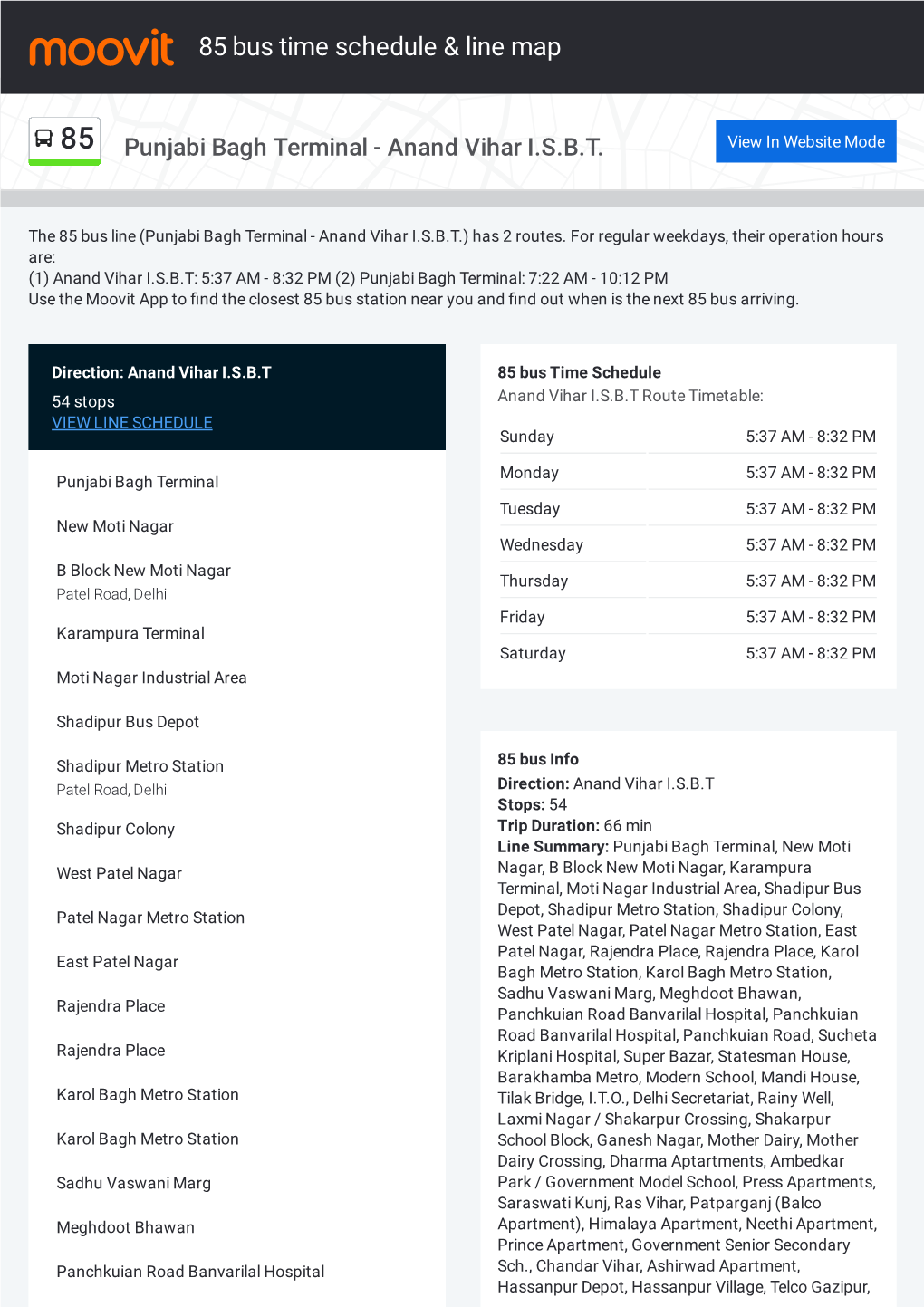 85 Bus Time Schedule & Line Route