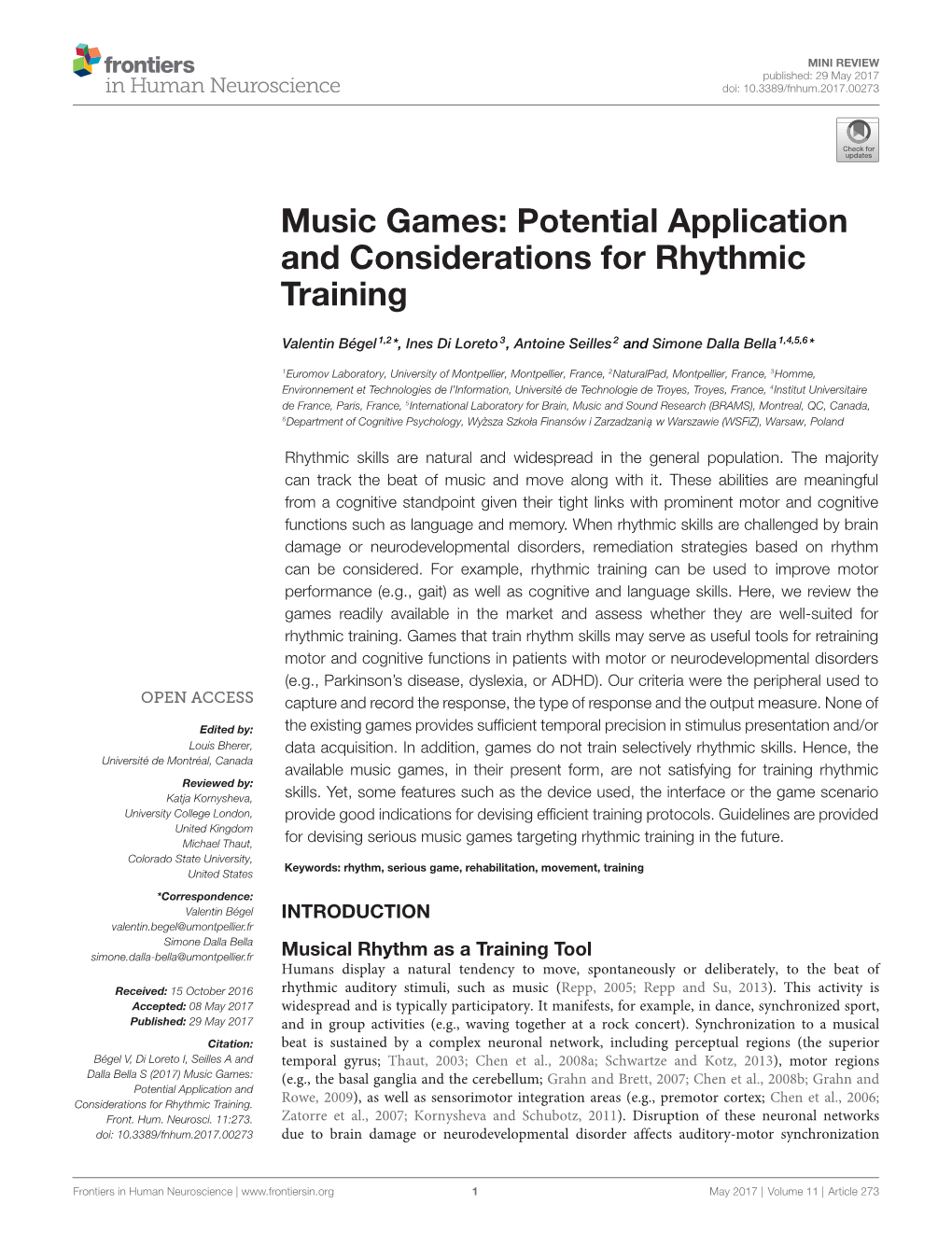 Potential Application and Considerations for Rhythmic Training