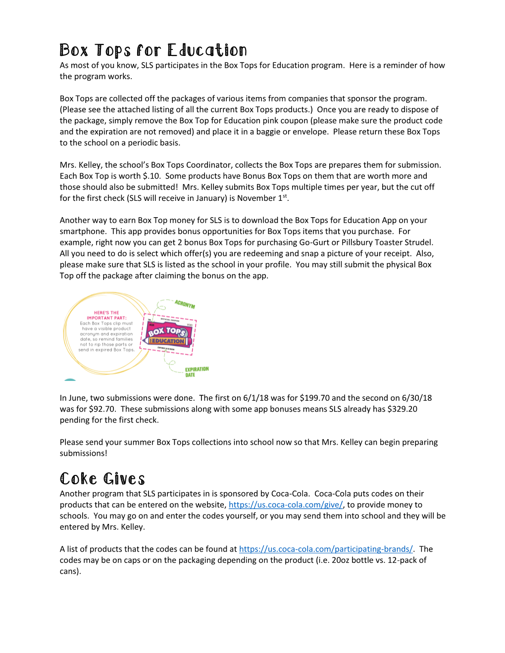 Box Tops for Education Coke Gives