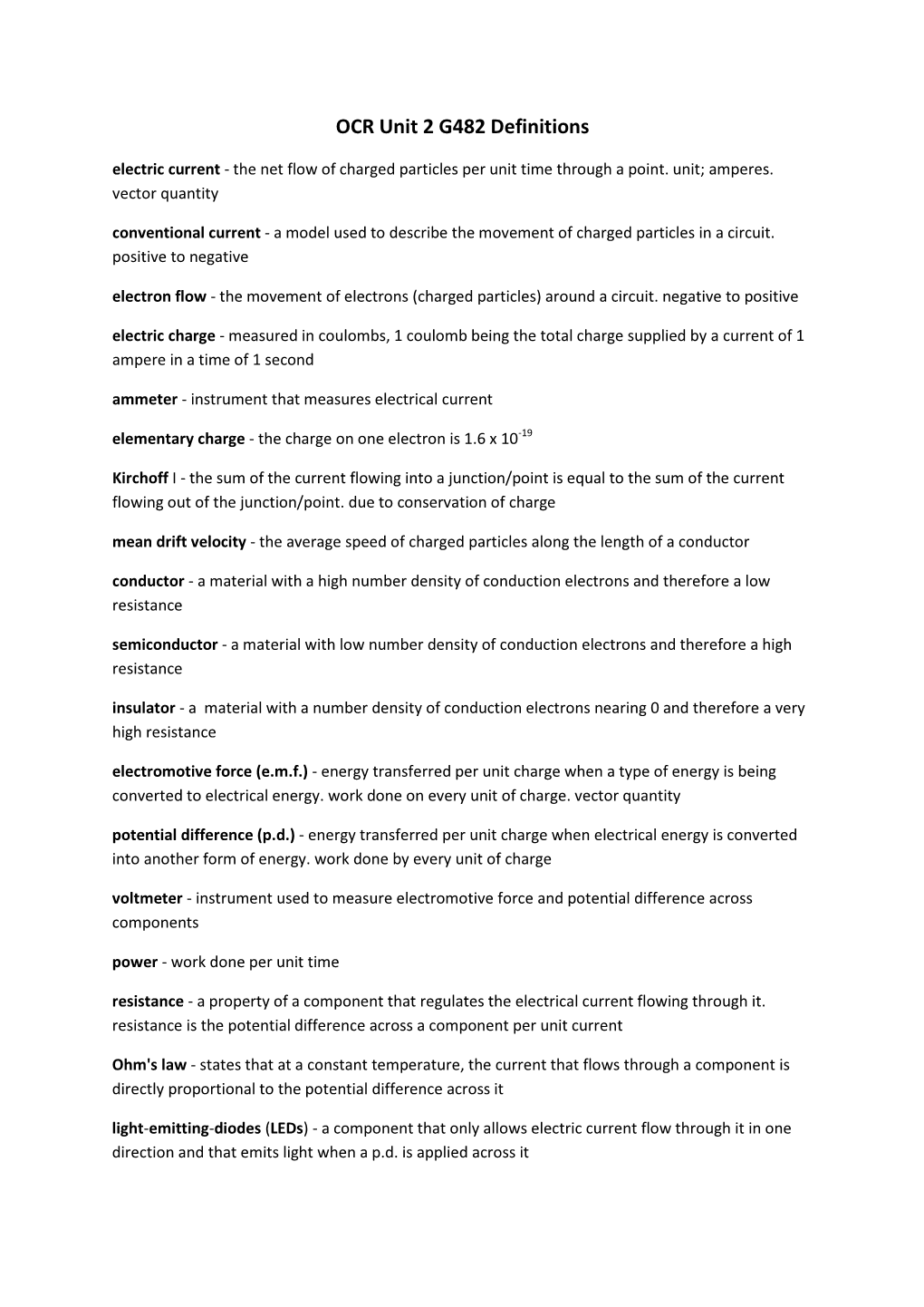 OCR Unit 2 G482 Definitions