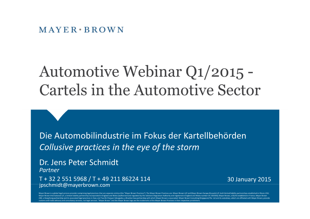 Automotive Webinar Q1/2015 - Cartels in the Automotive Sector