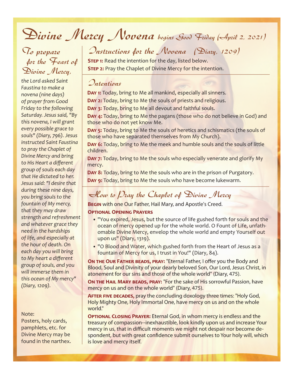 Divine Mercy Novena Begins Good Friday (April 2, 2021)