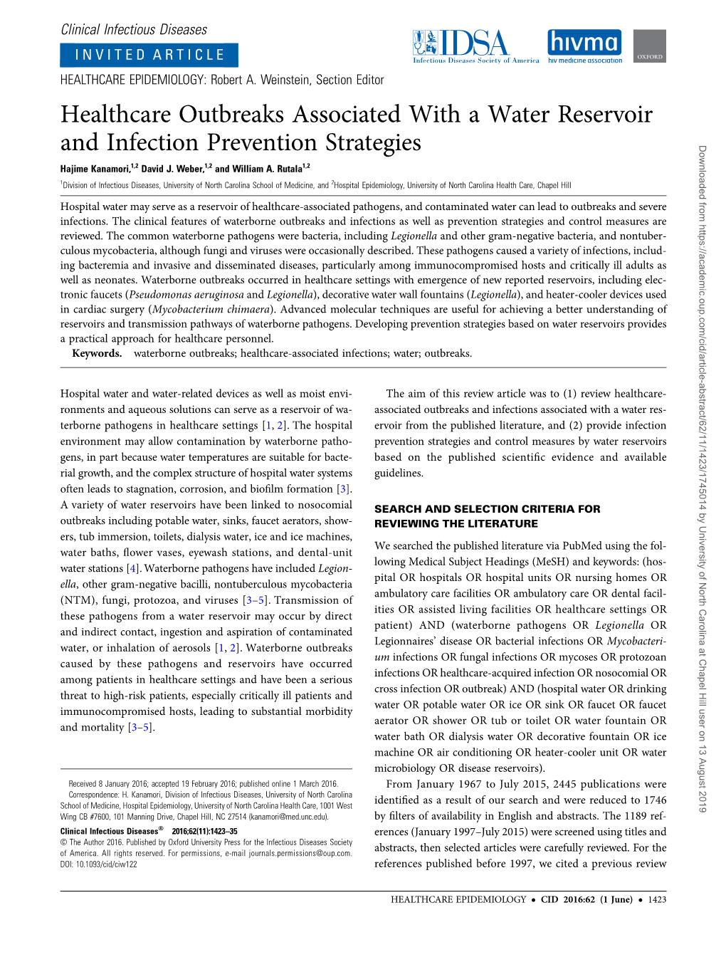 Healthcare Outbreaks Associated with a Water Reservoir and Infection