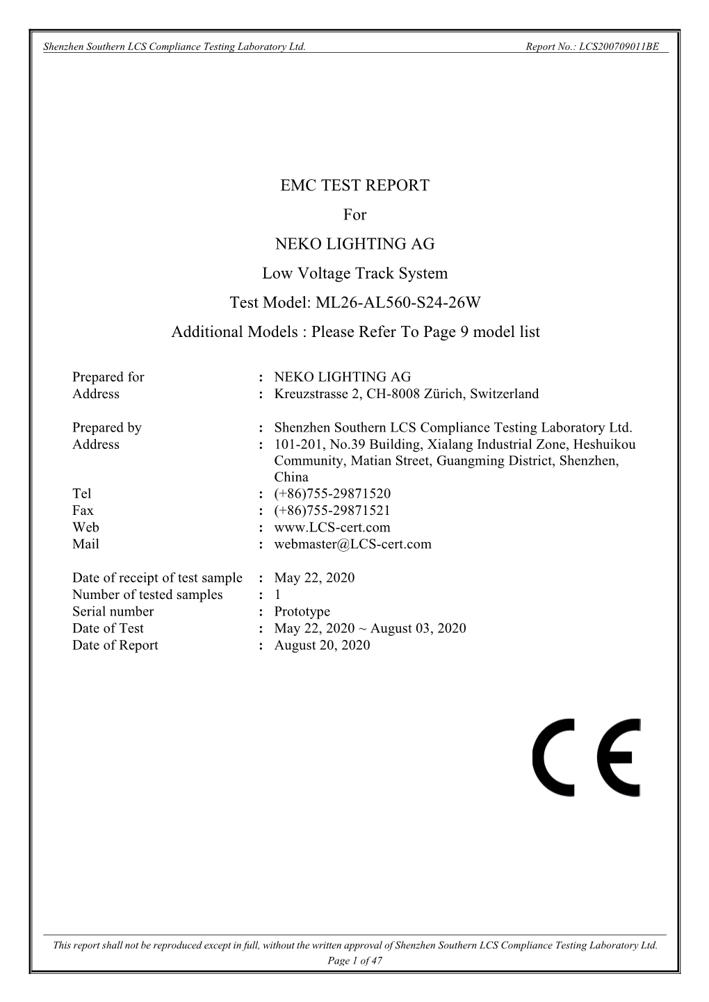 NEKO ML26 Module CE-EMC Test Report