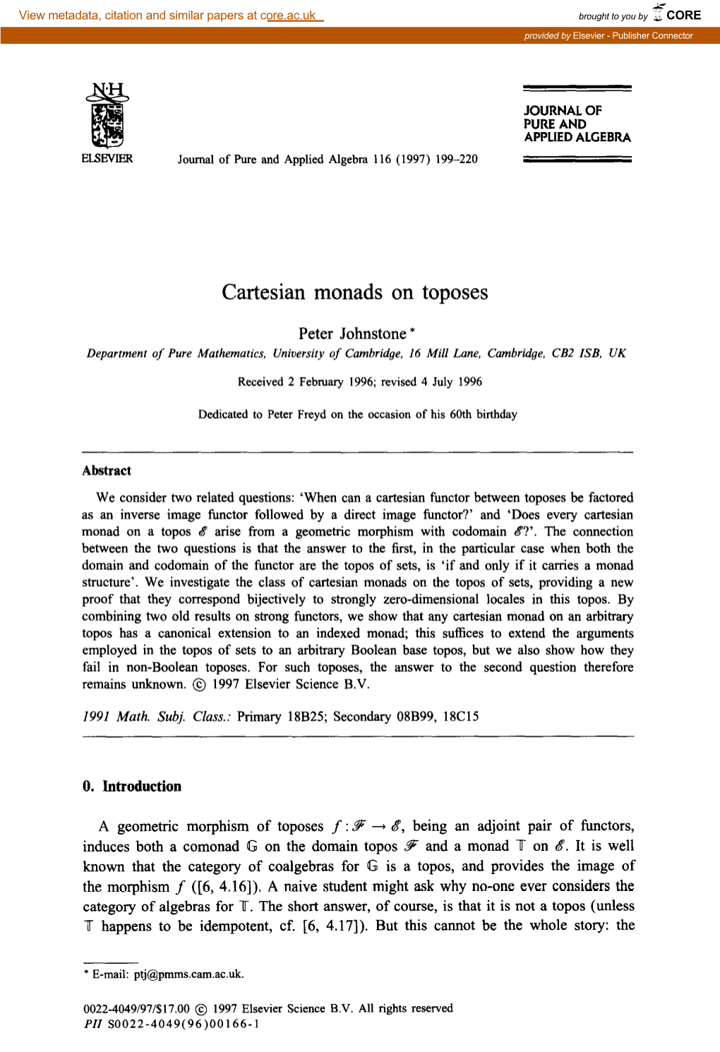 Cartesian Monads on Toposes