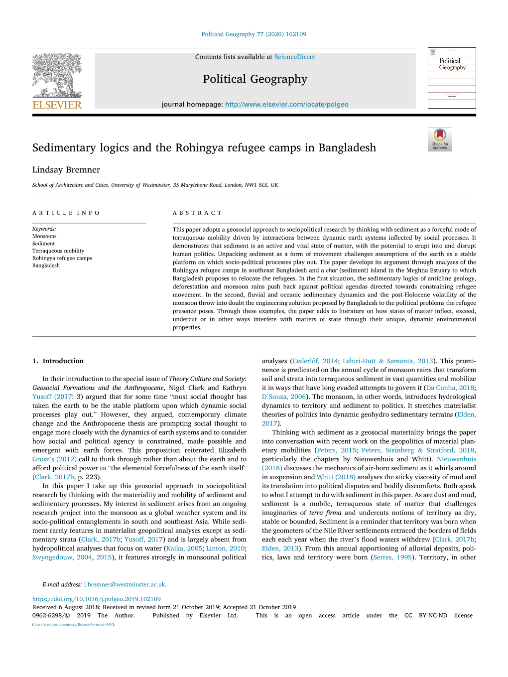 Sedimentary Logics and the Rohingya Refugee Camps in Bangladesh