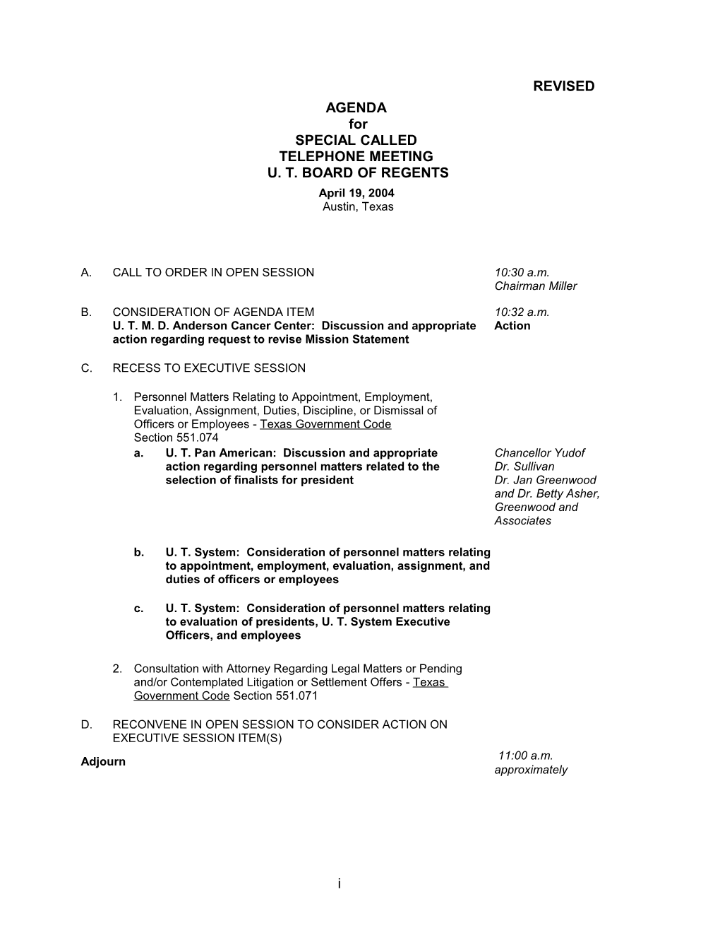 Additional Agenda Item s1