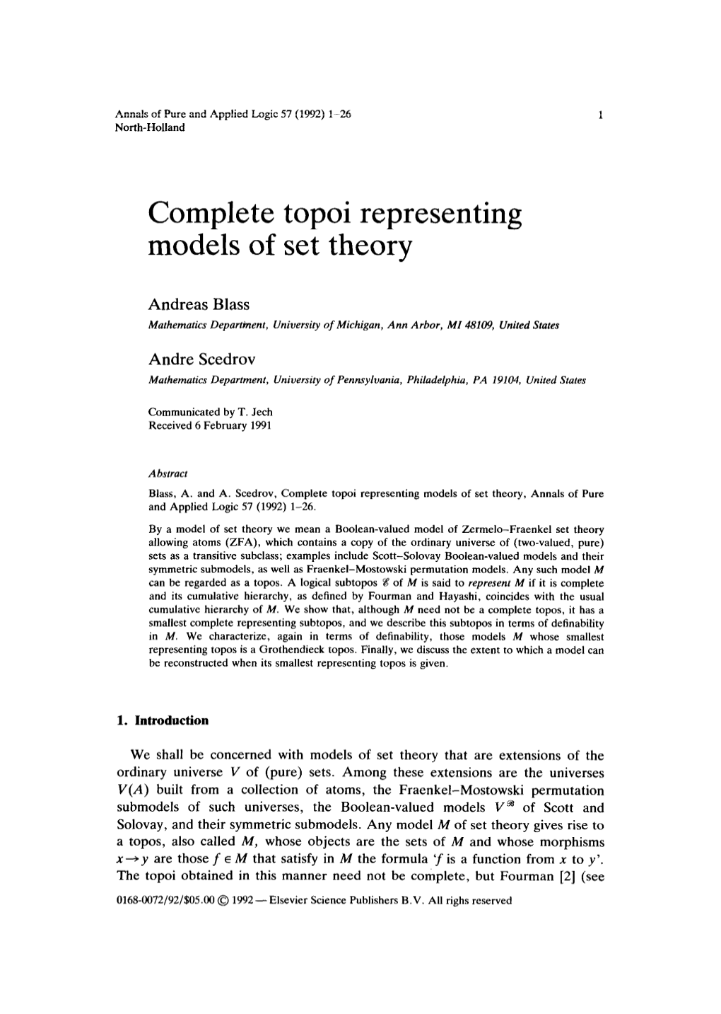 Complete Topoi Representing Models of Set Theory