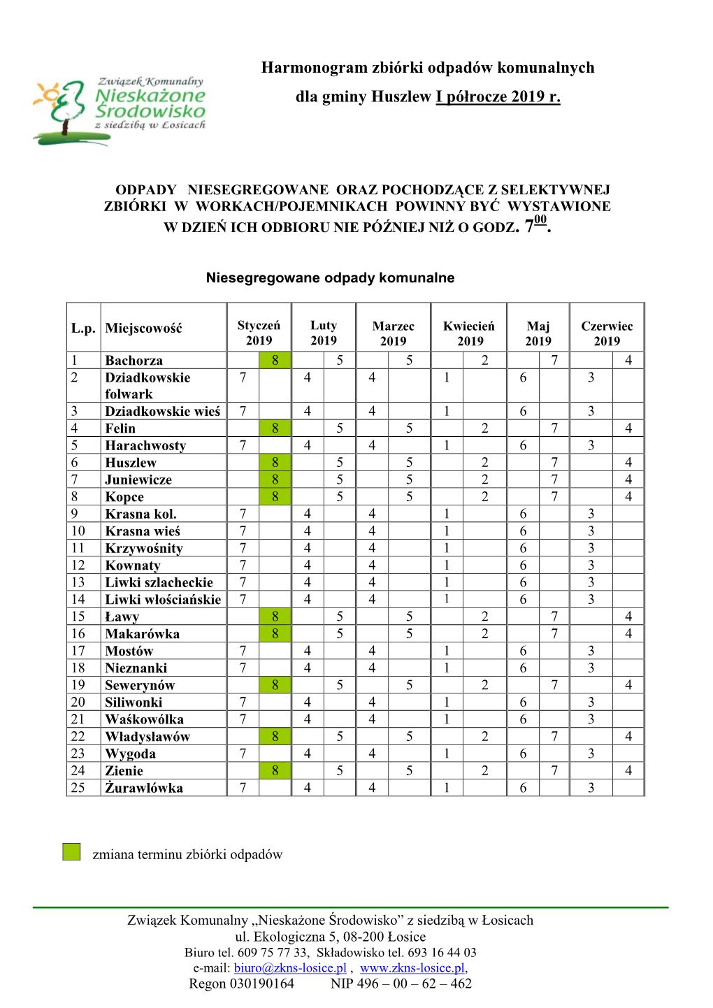 Grafik Zbiórki Odpadów Komunalnych Dla Gminy Korczew II Półrocze 2013 R