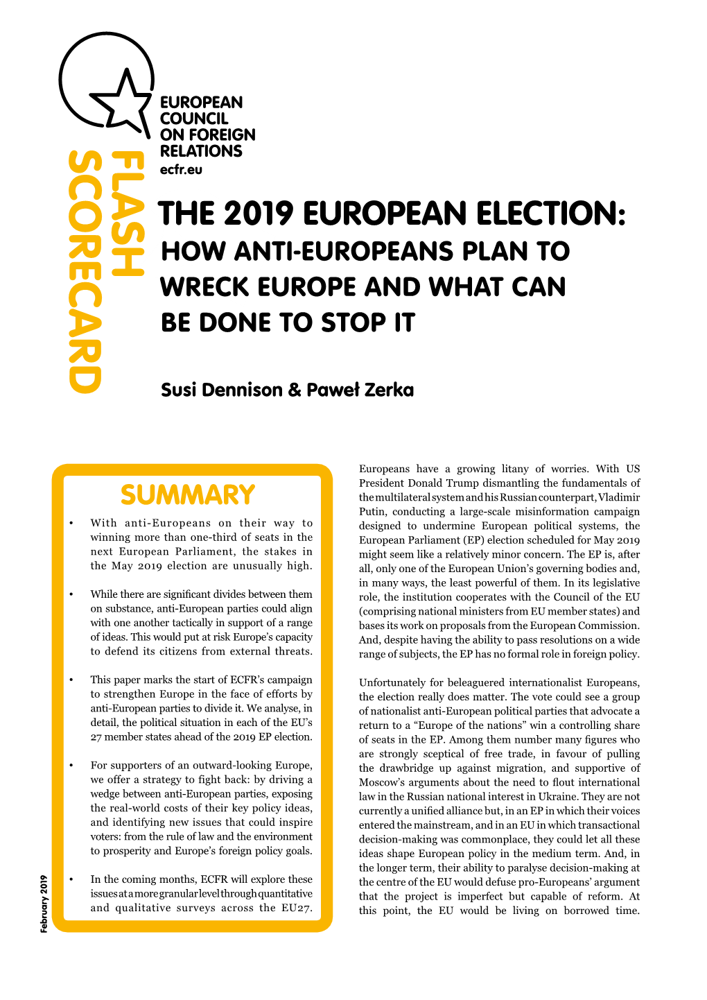 The 2019 European Election: How Anti-Europeans Plan to Wreck Europe and What Can Be Done to Stop It