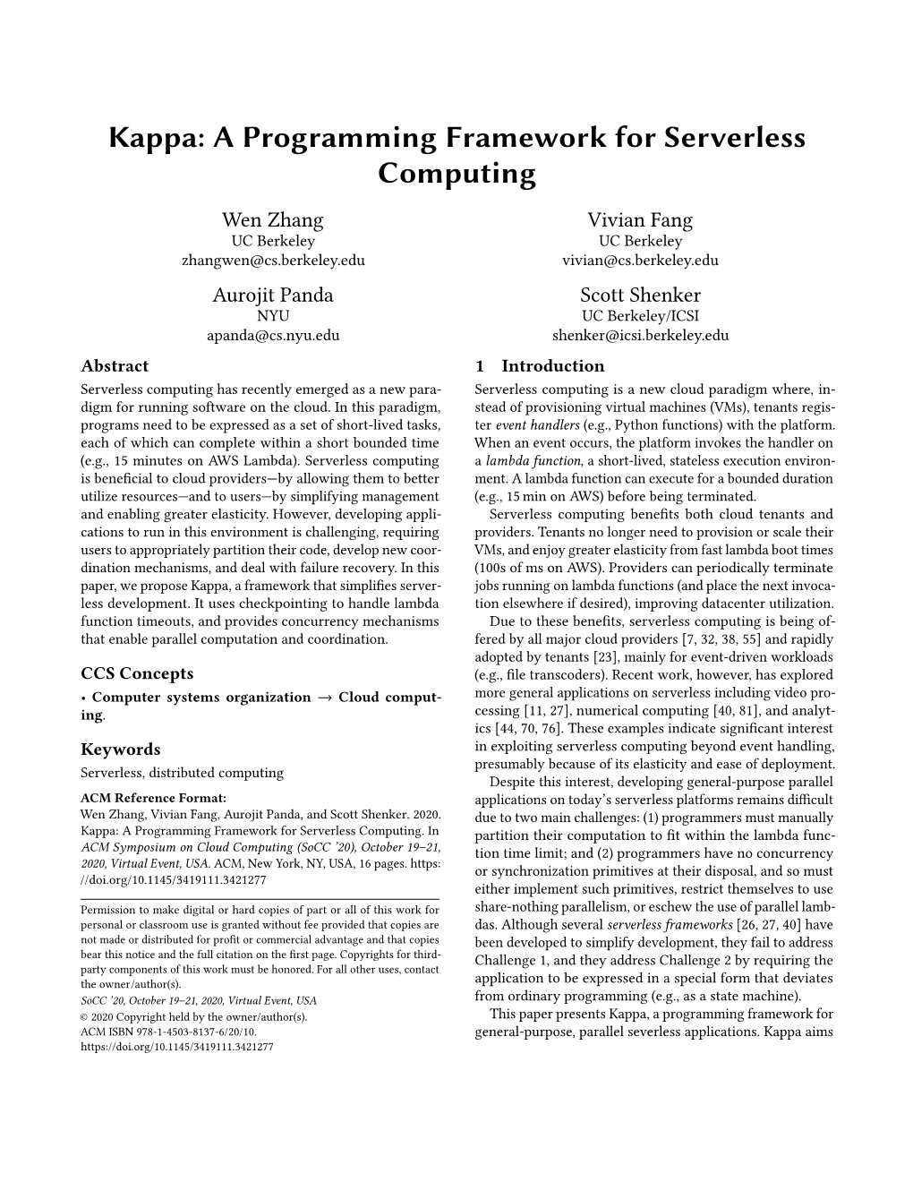 Kappa: a Programming Framework for Serverless Computing
