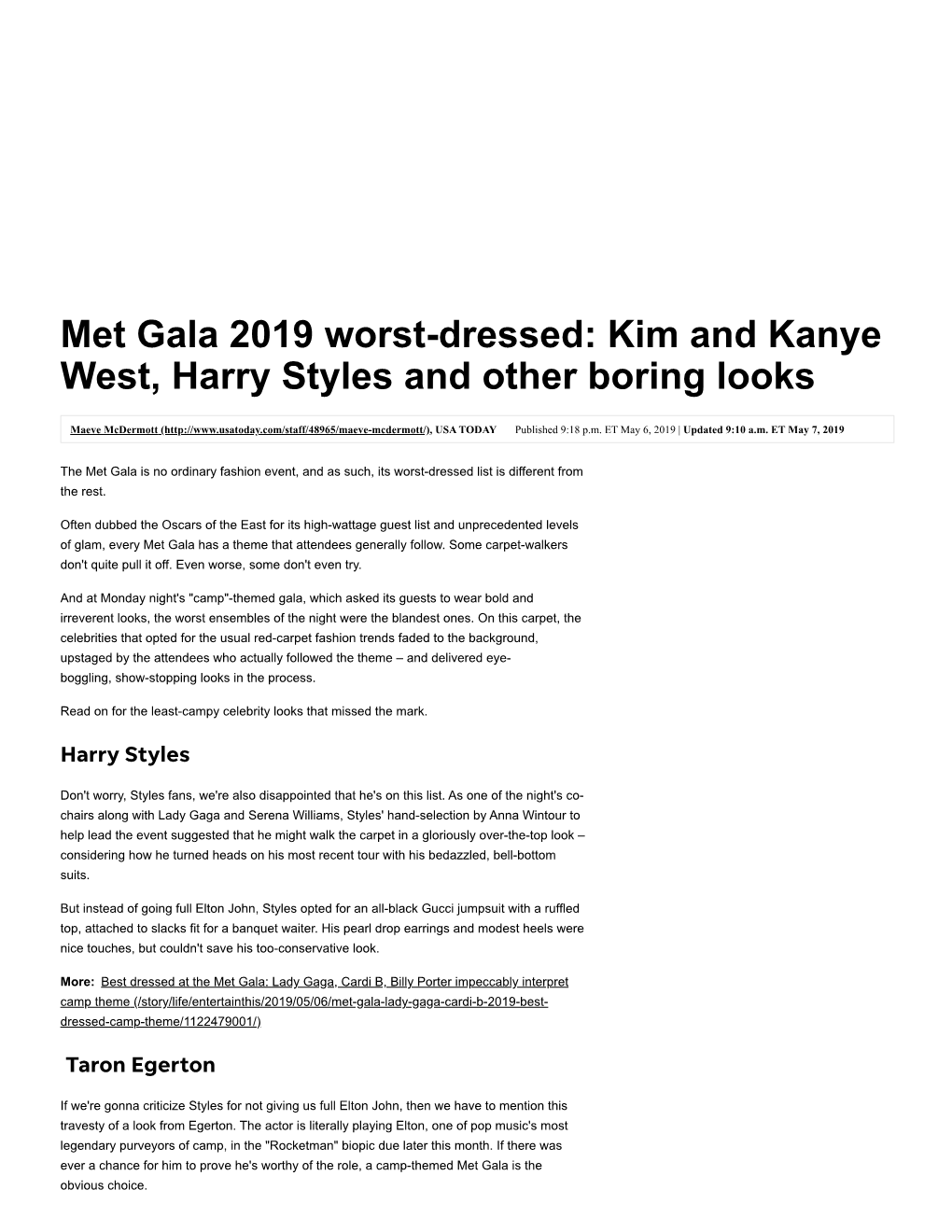 Met Gala 2019 Worst-Dressed: Kim and Kanye West, Harry Styles and Other Boring Looks