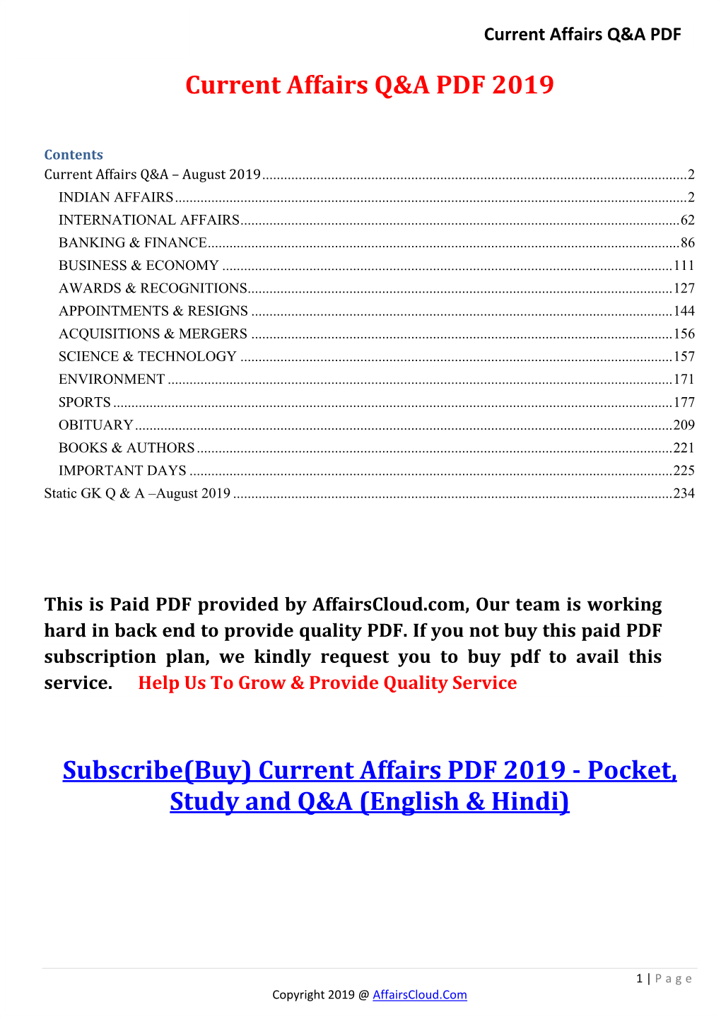 Current Affairs Q&A PDF 2019 Subscribe(Buy)