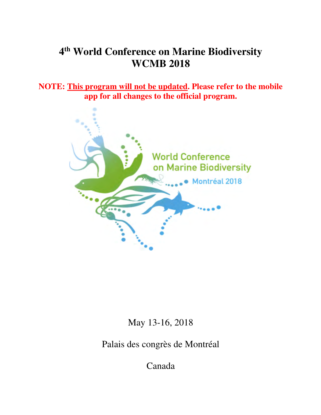 4Th World Conference on Marine Biodiversity WCMB 2018