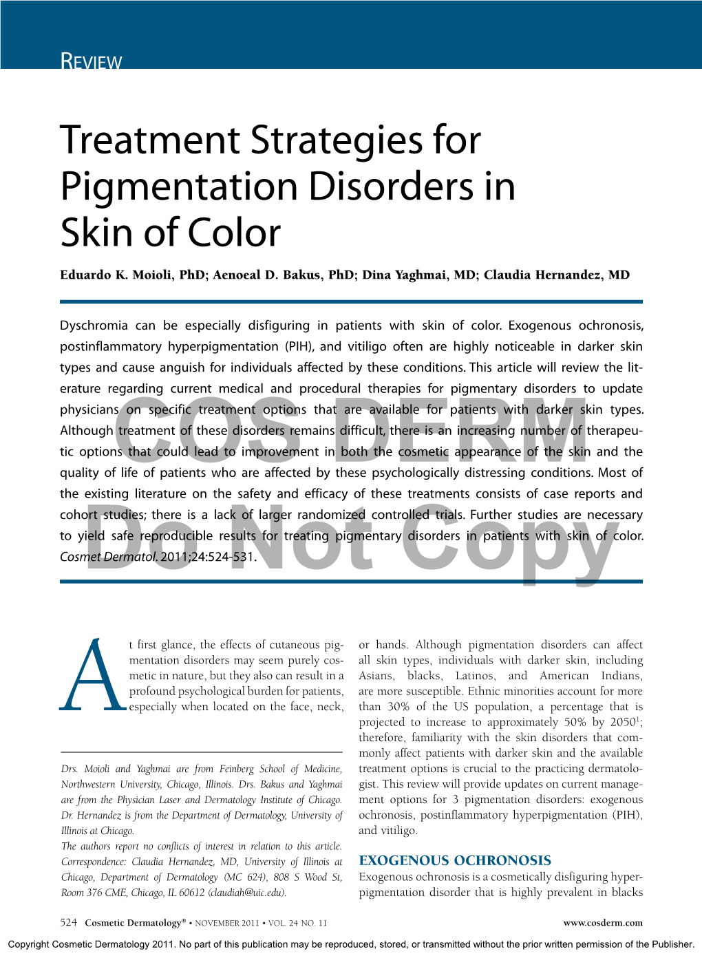Treatment Strategies for Pigmentation Disorders in Skin of Color Eduardo K