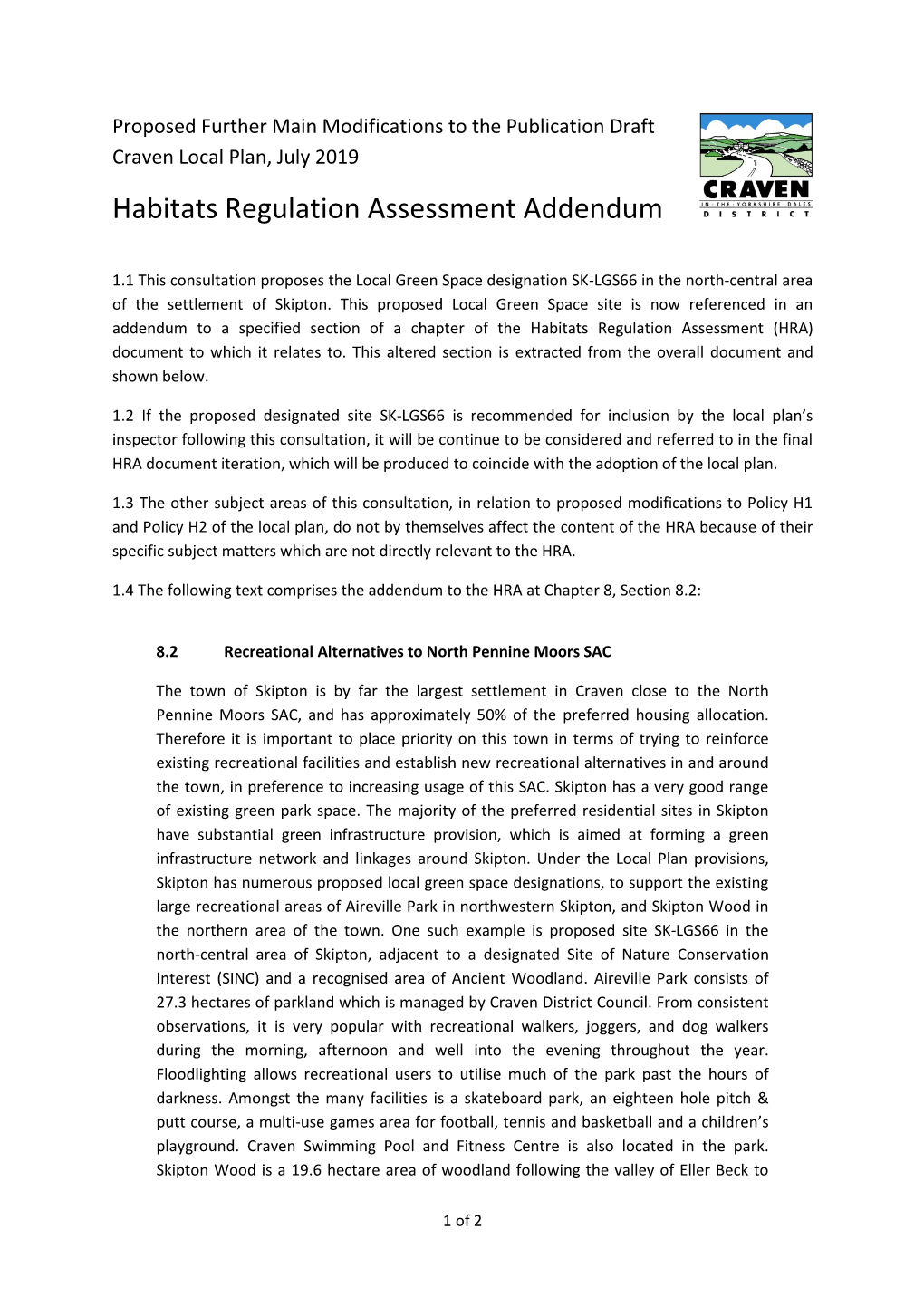Habitats Regulation Assessment Addendum