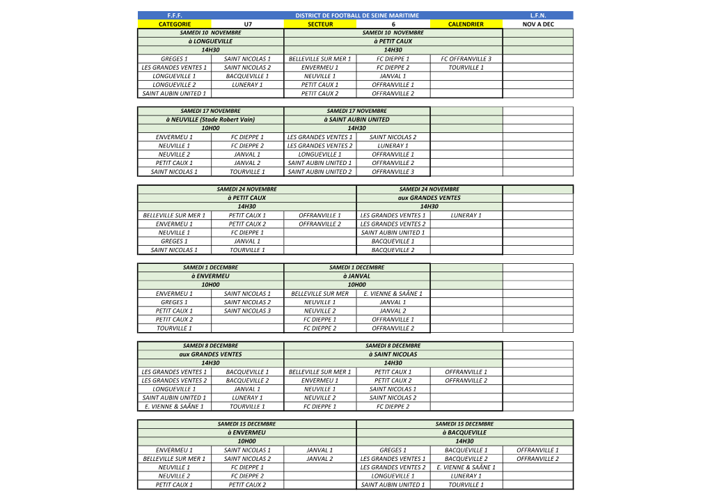 Ffflfn Categorie U7 Secteur 6 Calendrier Nov a Dec