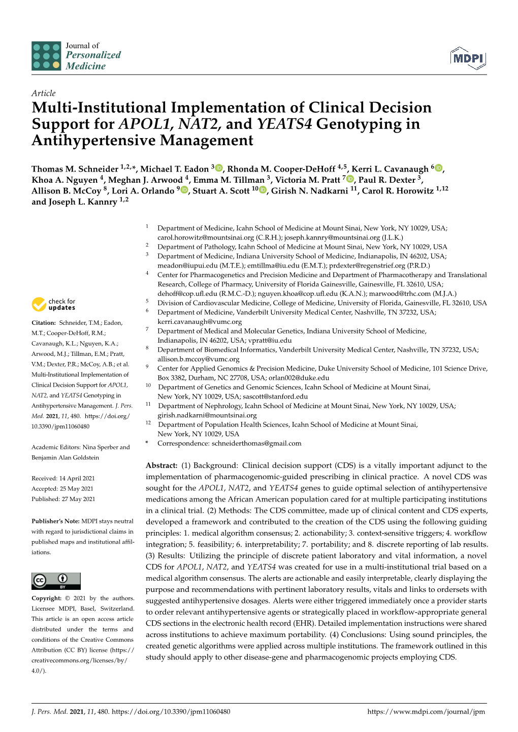 Multi-Institutional Implementation of Clinical Decision Support for APOL1, NAT2, and YEATS4 Genotyping in Antihypertensive Management