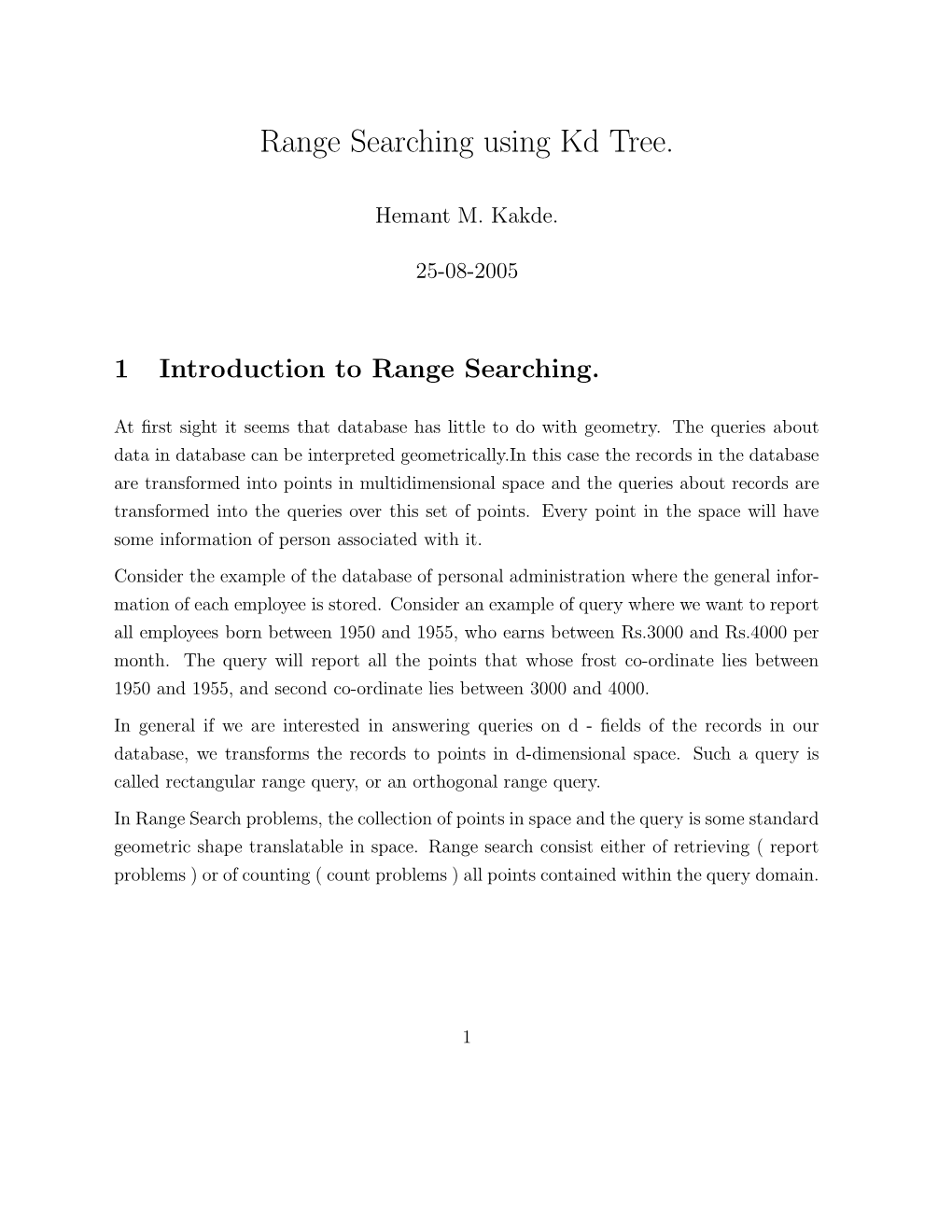 Range Searching Using Kd Tree