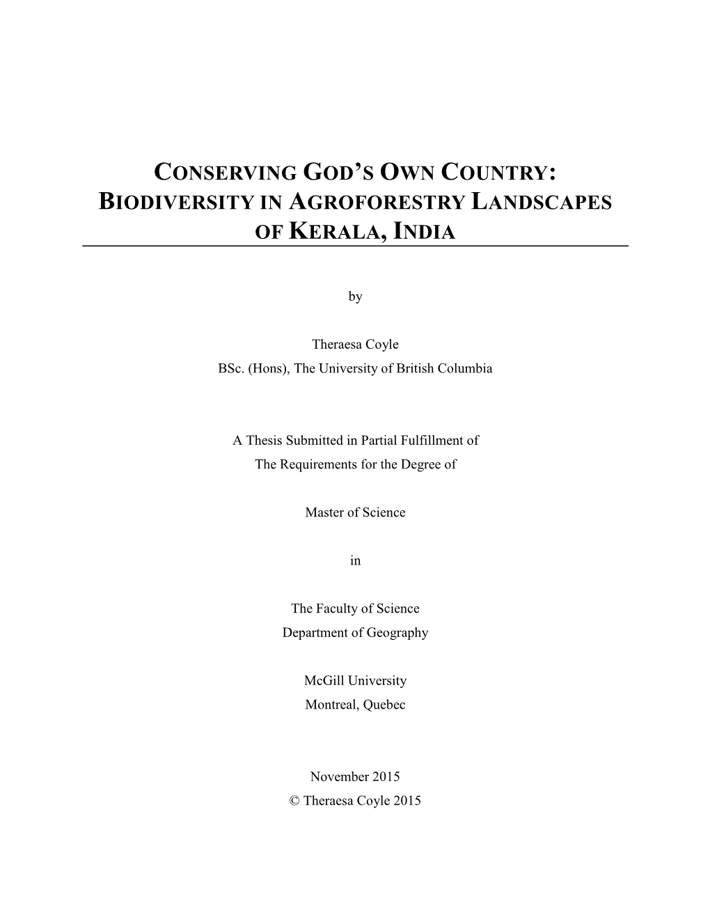 Conserving God's Own Country: Biodiversity In