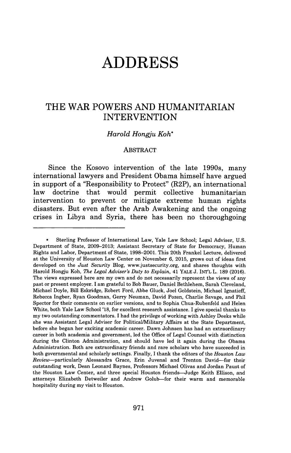 The War Power and Humanitarian Intervention