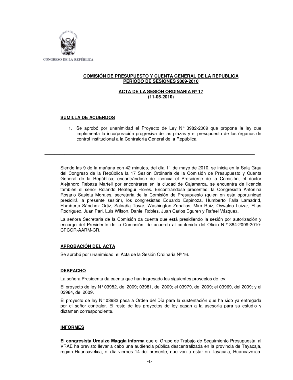 1- Comisión De Presupuesto Y Cuenta General De