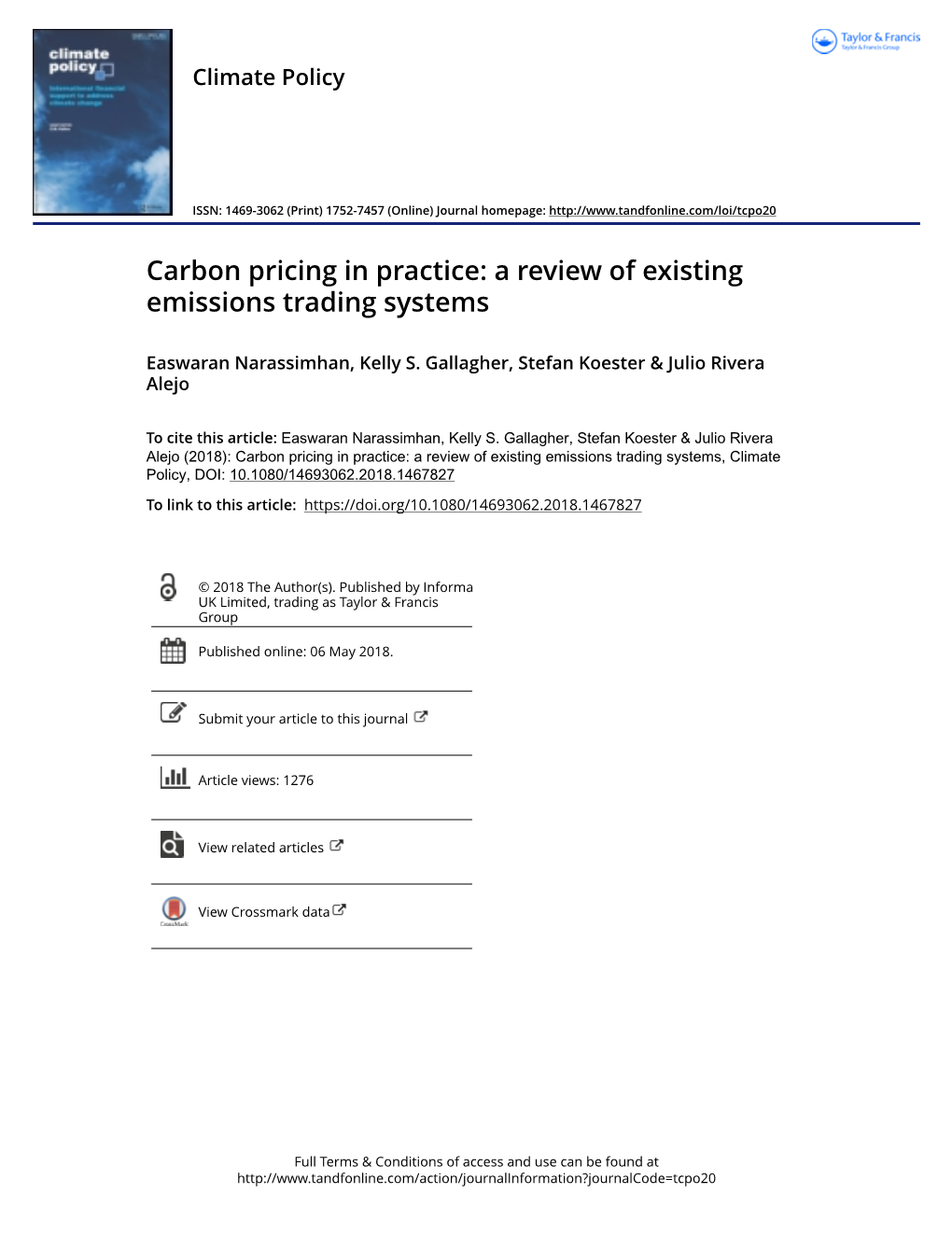 Carbon Pricing in Practice: a Review of Existing Emissions Trading Systems