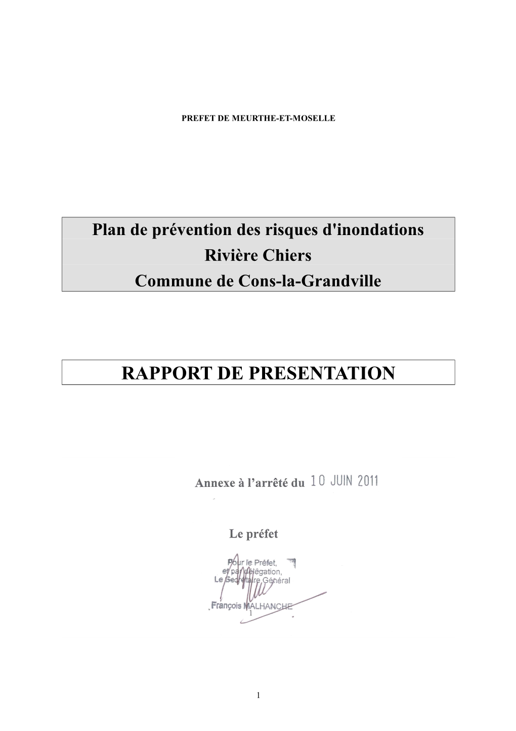 Plan De Prévention Des Risques D'inondations Rivière Chiers Commune De Cons-La-Grandville